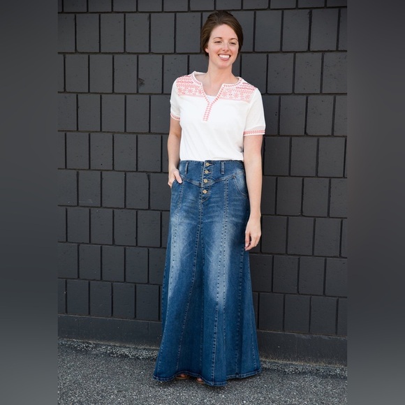 NWOT Maxi Blue Denim Jean Skirt XL - Picture 1 of 10